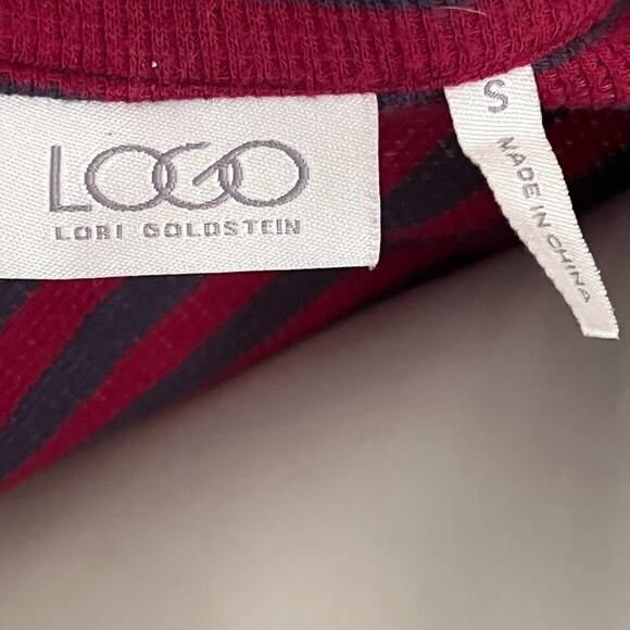LOGO LORI GOLDSTEIN Button Front Striped Lace Trim Thermal Tunic Shirt SZ S - Picture 8 of 11